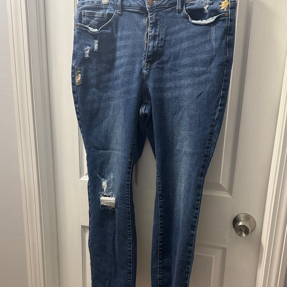 Judy Blue Navy Embroidered Boyfriend Jeans with Distressed Details